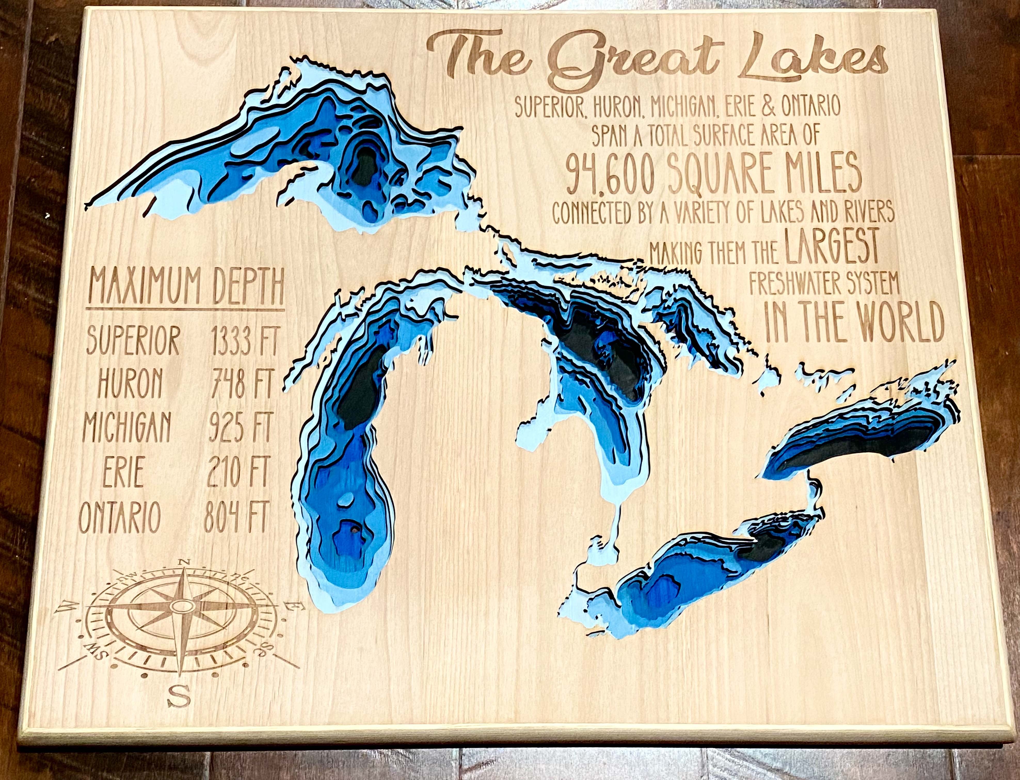 Great Lakes Wood Map Art, Great Lakes Picture